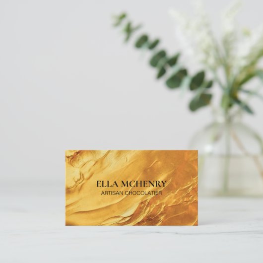 抽象芸術ラグジュアリー厚滑らかな金ゴールド 名刺 (スタンド正面)