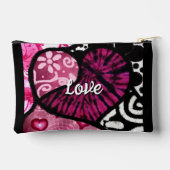 抽象芸術ラブハートピンクフローラ水玉模様ブラック アクセサリーポーチ (裏面)