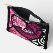 抽象芸術ラブハートピンクフローラ水玉模様ブラック アクセサリーポーチ (見開き)
