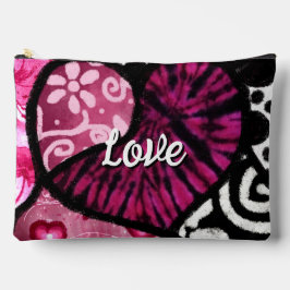 抽象芸術ラブハートピンクフローラ水玉模様ブラック アクセサリーポーチ