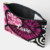 抽象芸術ラブハートピンクフローラ水玉模様ブラック アクセサリーポーチ (見開き)