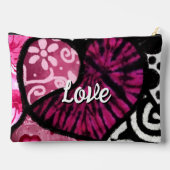 抽象芸術ラブハートピンクフローラ水玉模様ブラック アクセサリーポーチ (裏面)