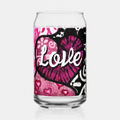 抽象芸術ラブハートピンクフローラ水玉模様ブラック ガラス缶 (裏面)