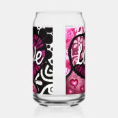 抽象芸術ラブハートピンクフローラ水玉模様ブラック ガラス缶 (右)