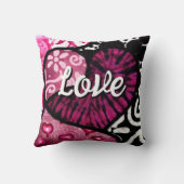 抽象芸術ラブハートピンクフローラ水玉模様ブラック クッション (裏面)