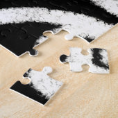 抽象芸術ラブハートピンクフローラ水玉模様ブラック ジグソーパズル (側面)