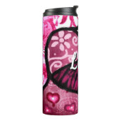 抽象芸術ラブハートピンクフローラ水玉模様ブラック タンブラー (回転左)