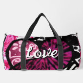 抽象芸術ラブハートピンクフローラ水玉模様ブラック ダッフルバッグ (裏面)