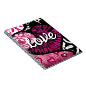 抽象芸術ラブハートピンクフローラ水玉模様ブラック ノートブック (右側)