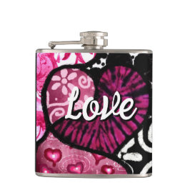 抽象芸術ラブハートピンクフローラ水玉模様ブラック フラスク