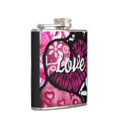抽象芸術ラブハートピンクフローラ水玉模様ブラック フラスク (右)