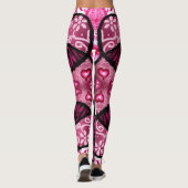 抽象芸術ラブハートピンクフローラ水玉模様ブラック レギンス (裏面)