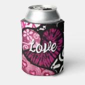 抽象芸術ラブハートピンクフローラ水玉模様ブラック 缶クーラー (缶裏面)