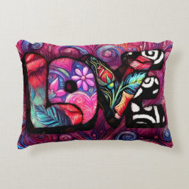抽象芸術ラブワードグラフィティバレンタインピンク アクセントクッション