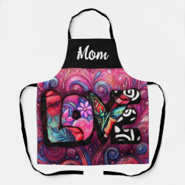 抽象芸術ラブワードグラフィティバレンタインピンク エプロン