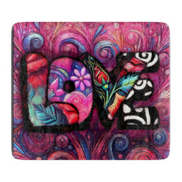 抽象芸術ラブワードグラフィティバレンタインピンク カッティングボード