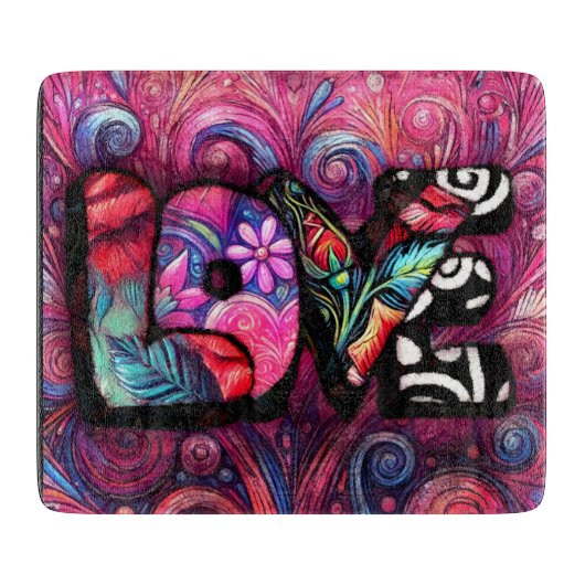 抽象芸術ラブワードグラフィティバレンタインピンク カッティングボード (正面)