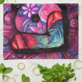 抽象芸術ラブワードグラフィティバレンタインピンク キッチンタオル (折り畳み)