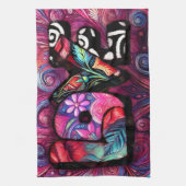 抽象芸術ラブワードグラフィティバレンタインピンク キッチンタオル (縦)