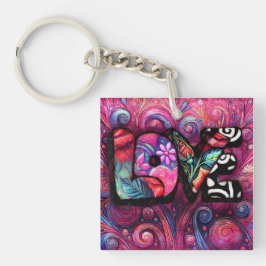 抽象芸術ラブワードグラフィティバレンタインピンク キーホルダー