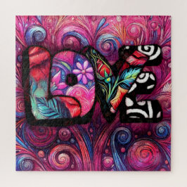 抽象芸術ラブワードグラフィティバレンタインピンク ジグソーパズル