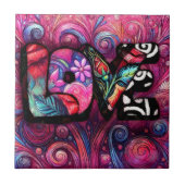 抽象芸術ラブワードグラフィティバレンタインピンク タイル (正面)