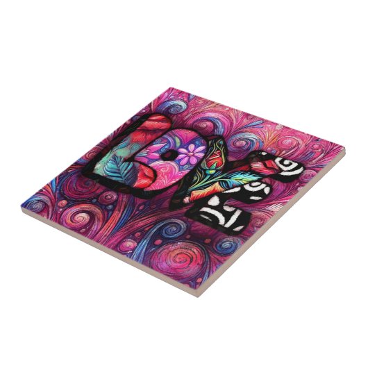 抽象芸術ラブワードグラフィティバレンタインピンク タイル (側面)