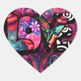 抽象芸術ラブワードグラフィティバレンタインピンク ハートシール