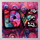 抽象芸術ラブワードグラフィティバレンタインピンク ポスター (正面)