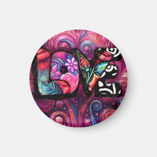 抽象芸術ラブワードグラフィティバレンタインピンク マグネット (正面)