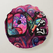 抽象芸術ラブワードグラフィティバレンタインピンク ラウンドクッション (裏面)