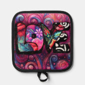 抽象芸術ラブワードグラフィティバレンタインピンク 鍋敷き (正面)