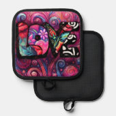 抽象芸術ラブワードグラフィティバレンタインピンク 鍋敷き (正面/裏面)