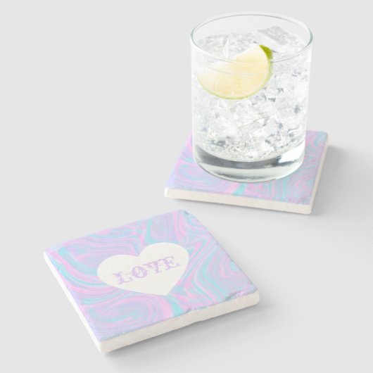 抽象芸術ラブヴァレンティーンズピンクホワイトハート ストーンコースター (横)