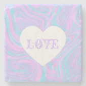 抽象芸術ラブヴァレンティーンズピンクホワイトハート ストーンコースター (正面)