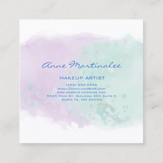 抽象芸術ラベンダーとアクアスクウェアの名刺 スクエア名刺 (裏面)