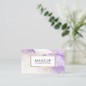 抽象芸術ラベンダーの水フェイク色と金ゴールド 名刺 (スタンド正面)