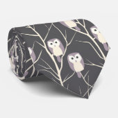 抽象芸術ラベンダー及びアイボリーフクロウ木炭パターン ネクタイ (ロール)