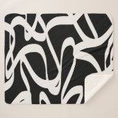 抽象芸術ラモダンインブラックとベージュクリーム渦 シェルパブランケット (正面(横))