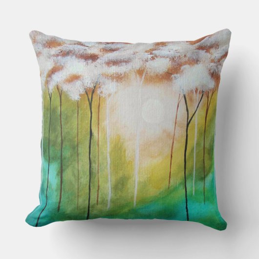 抽象芸術ランドスケープアートドーンサンライズスキニーツリー クッション (正面)