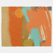 抽象芸術ランドスケープアート、オレンジターコイズグリーン フリースブランケット (正面(横))