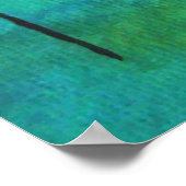 抽象芸術ランドスケープアート、スキニーツリー、ティール(緑がかった色)、金ゴールド ポスター (角)