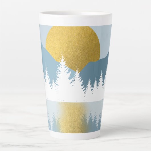 抽象芸術ランドスケープゴールデンウィンターサンセットサンライズ カフェラテマグ (正面)