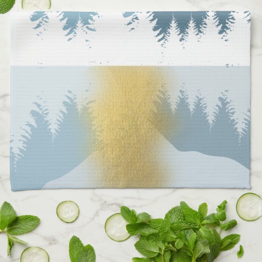 抽象芸術ランドスケープゴールデンウィンターサンセットサンライズ キッチンタオル (折り畳み)