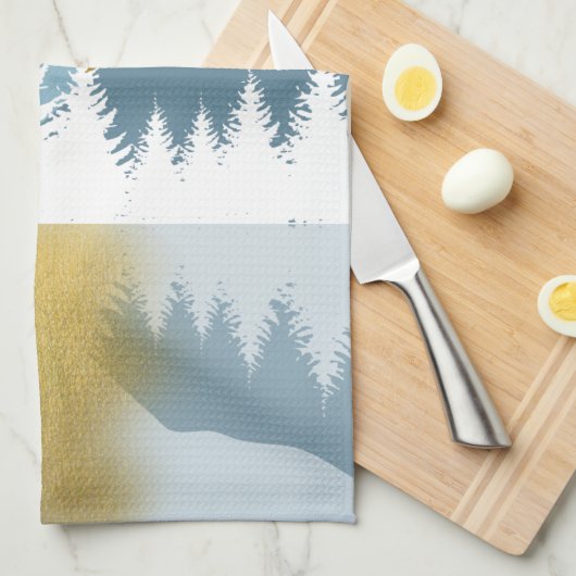 抽象芸術ランドスケープゴールデンウィンターサンセットサンライズ キッチンタオル (四つ折り)