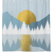 抽象芸術ランドスケープゴールデンウィンターサンセットサンライズ シャワーカーテン (正面)