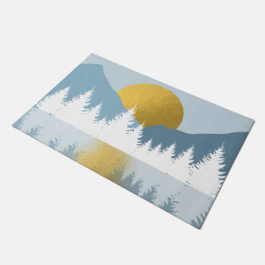 抽象芸術ランドスケープゴールデンウィンターサンセットサンライズ ドアマット (アングル)