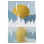 抽象芸術ランドスケープゴールデンウィンターサンセットサンライズ ミディアムペーパーバッグ (裏面)