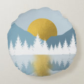 抽象芸術ランドスケープゴールデンウィンターサンセットサンライズ ラウンドクッション (裏面)