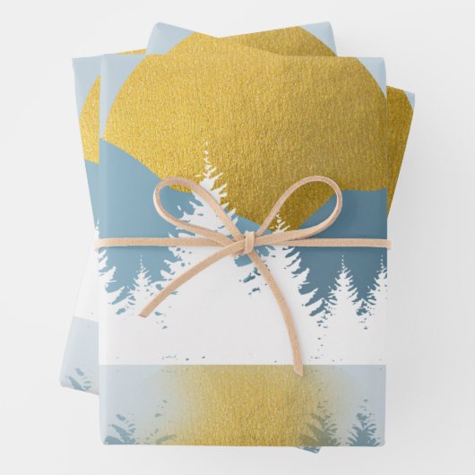 抽象芸術ランドスケープゴールデンウィンターサンセットサンライズ ラッピングペーパーシート (インサイチュ)